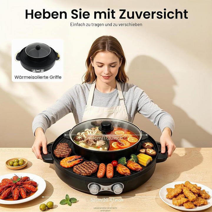 Elektrischer Hot Pot 2200W, 2 in 1 Multifunktion Elektrische Grill Hot pot mit Abnehmbar Kochplatte,