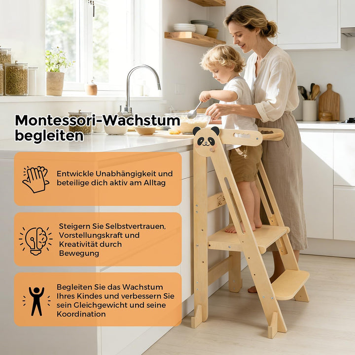 Montessori Lernturm Klappbar, Lernturm ab 1 Jahr für Kinder mit Sicherheitshandlauf, Kippschutz, Höh