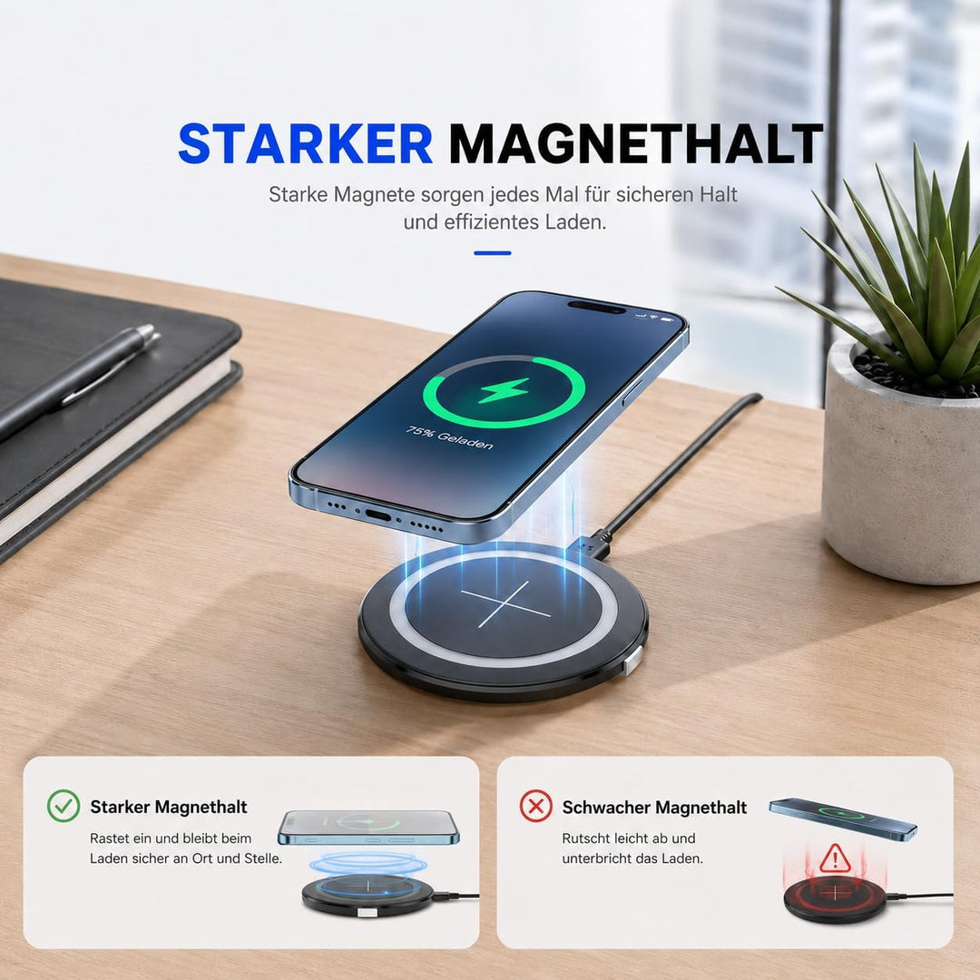 Magnetisches Induktionsladegerät zum Einbau, 15W kabelloses Qi Ladepad für Schreibtisch und Möbel, 6
