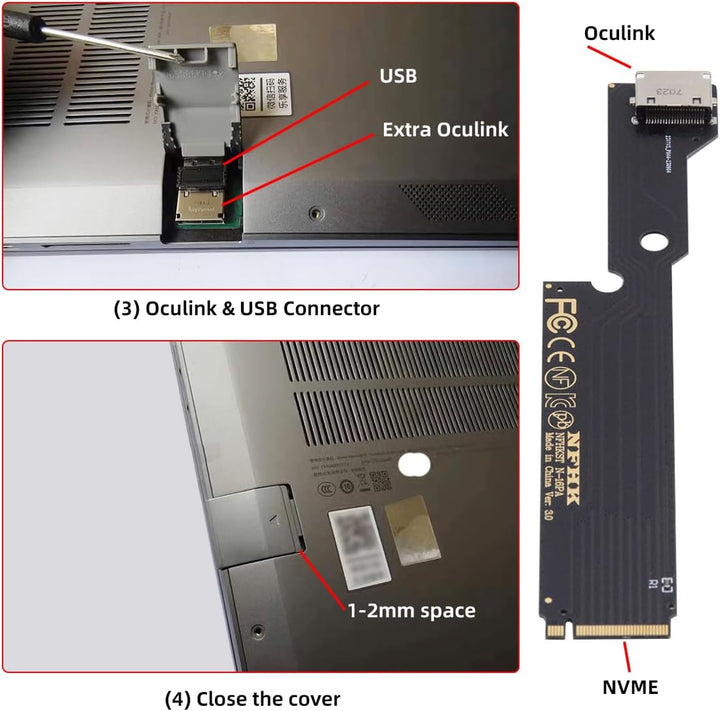 cablecc PCI-E 3.0 M.2 M-Key zu OCULINK SFF-8612 SFF-8611 Host-Adapter für Externe Grafikkarte &amp; SSD