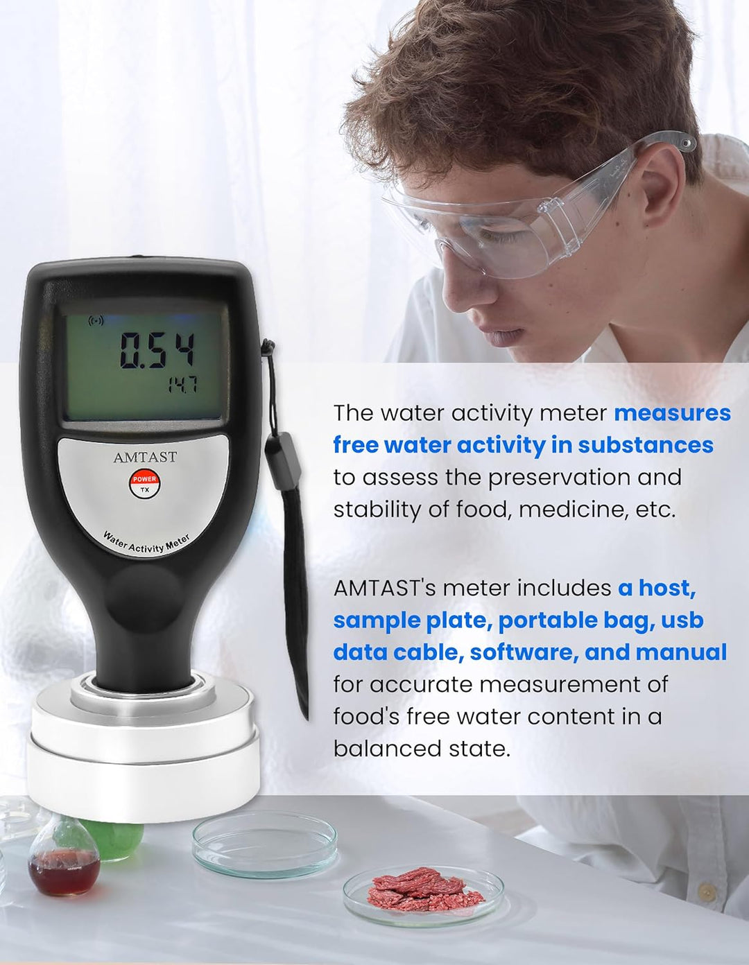 AMTAST Wasser-Aktivitätsmessgerät mit Bluetooth-Funktion für PC Smart Food Water Activity Meter WA-6