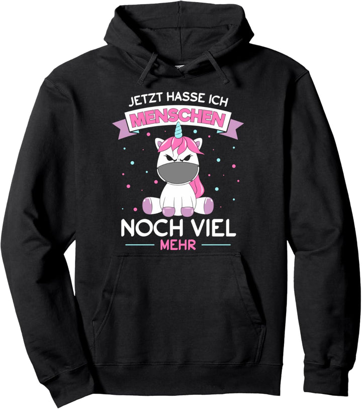 Einhorn mit Mundschutz Maske Atemschutz Ich hasse Menschen Pullover Hoodie