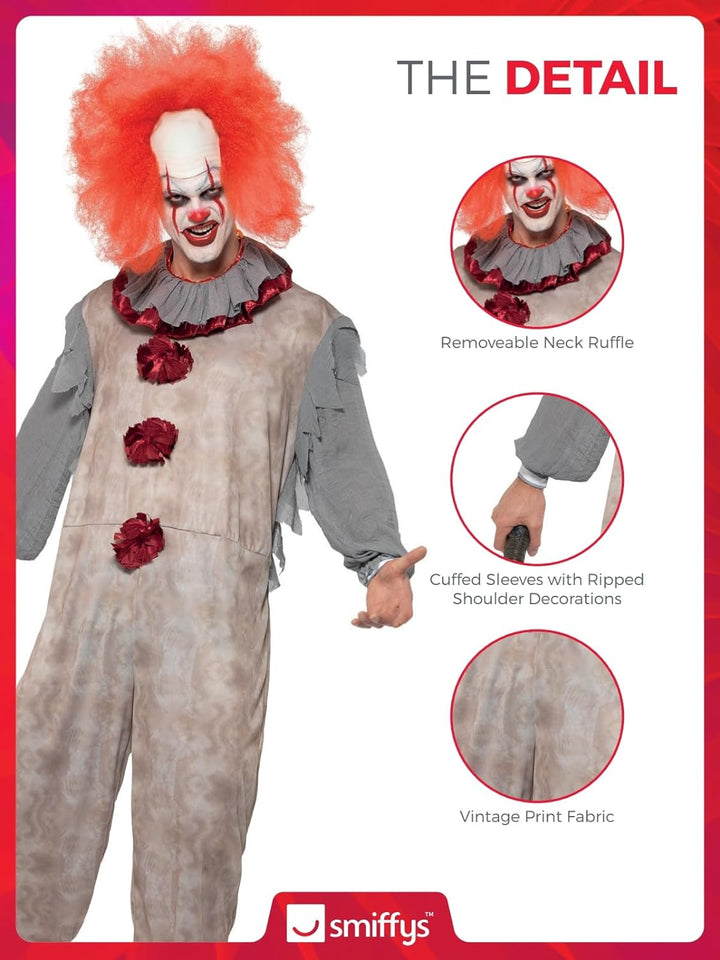 Smiffys 40325M Vintage-Clown-Kostüm, Herren, Grau und Rot, M - Size 38"-40" 38-40 Grau und Rot, 38-4