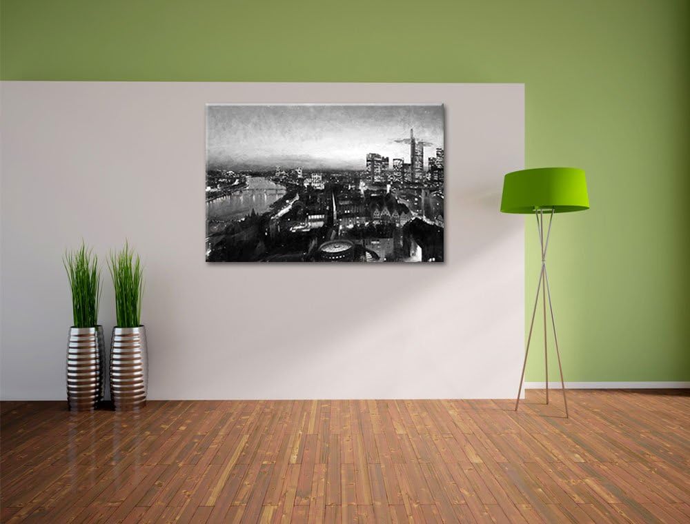 Pixxprint Frankfurt am Main Skyline Kohle Effekt, Format: 100x70 auf Leinwand, 100x70
