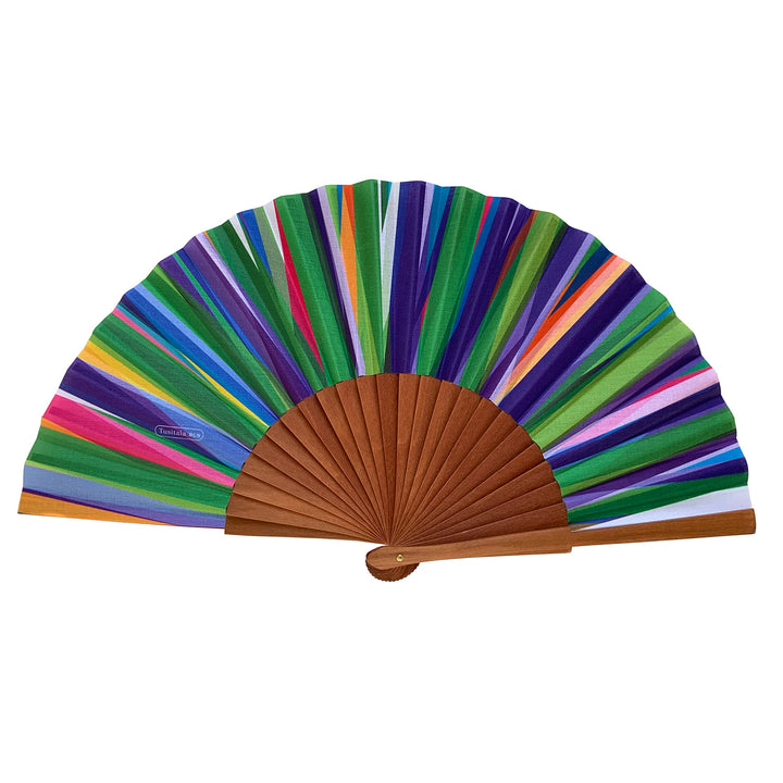 Spanischer Handfächer Mil Rayas – Holz und Baumwolle – 23 cm – Etui und Hülle aus Jute – Modeaccesso