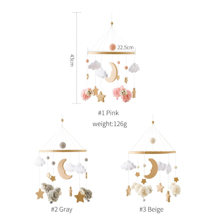 Promise Babe Baby Mobile Holz Schaf Baby Windspiele mit Filzkugeln Holz Stern Mond Baby Mädchen Mobi