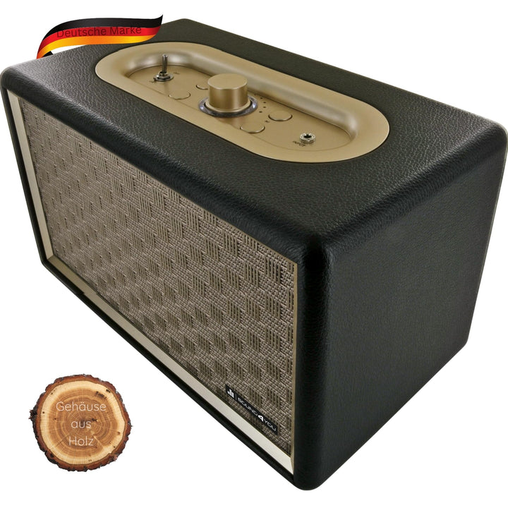 SCHWAIGER 661705 Retro Bluetooth Lautsprecher Vintage Speaker Lederoptik Holzgehäuse Akku HiFi Musik