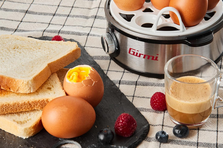Girmi CU25 Dampfkocher für bis zu 7 Eier, 360 W, Gehäuse aus Edelstahl, Zubehör für Spiegeleier und