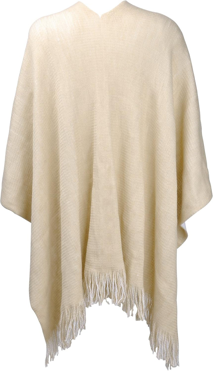 ZLYC Damen Herbst Winter Kaschmir Poncho Capes Retro Strick Cardigans mit Fransen Einheitsgrösse Wei