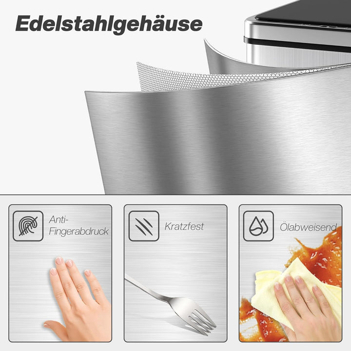 HOMCOM Sensor Mülleimer 40L Edelstahl Automatischer Mülleimer mit Soft-Close-Deckel Bewegungssensor