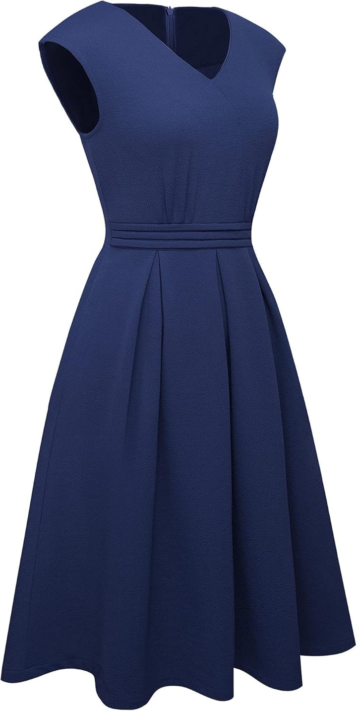 HOMEYEE Damen Vintage 50er Ärmellos Cocktail Retro mit Pocket Flared Kleid A196, XXL Dunkelblau