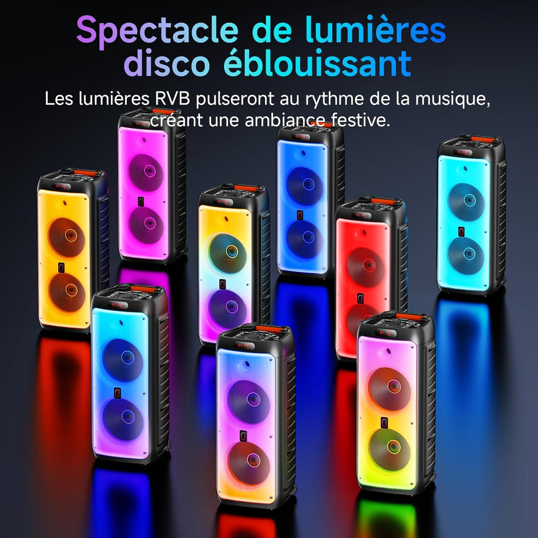 JYX Karaoke Maschine mit 2 Mikrofonen, LED Licht – Bluetooth 5.3, TF/USB/AUX/TWS/LIVE, Karaoke Box &