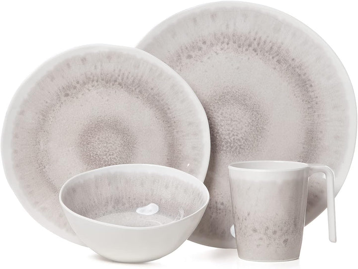Melamin Camping Geschirr Set 4 Personen Amboss Design 16 Teilig + Milano Gläser Wassergläser Tafelge