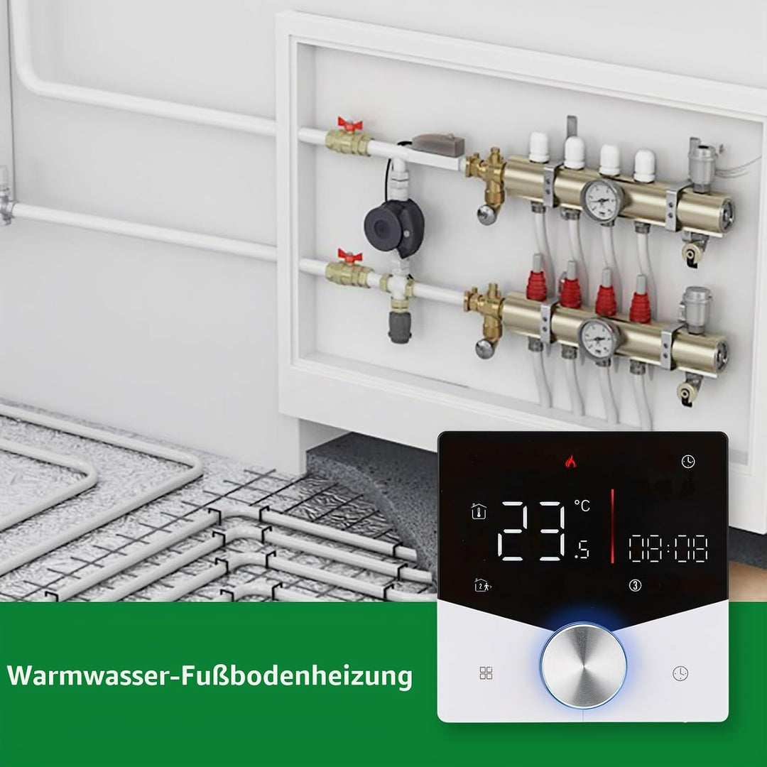 Wengart Matter Thermostat WG009, Smart WLAN Raumthermostat für Wassergeführte Fussbodenheizung, AC 2