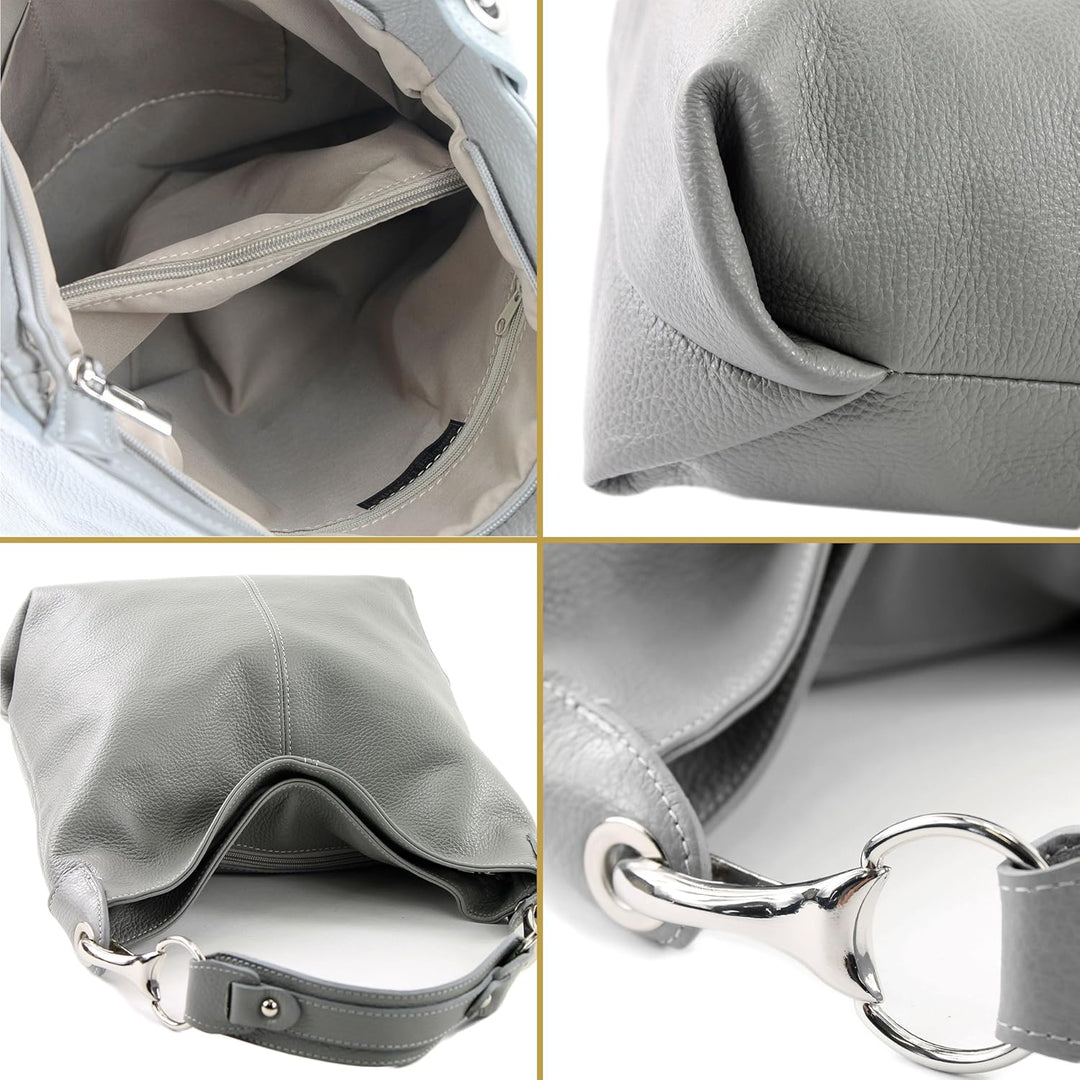 modamoda de - T168 - ital Schultertasche Umhängetasche aus Leder Schwarz/Braun, Schwarz/Braun