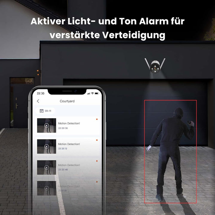 Tenda Überwachungskamera Aussen WLAN, 1080P IP Kamera mit 30m Vollfarb-Nachtsicht, Zwei-Wege-Audio,