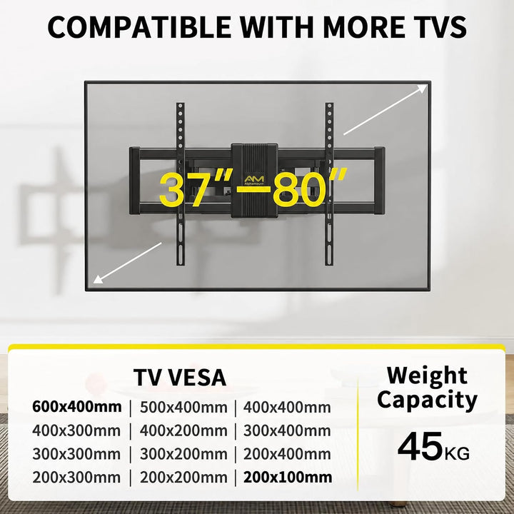 Alphamount TV Wandhalterung Schwenkbar für 37-75 Zoll Fernseher, Neigbar Ausfahren Wandhalterung Fer