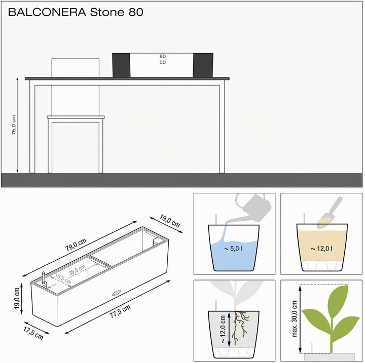 LECHUZA BALCONERA Stone 80 sandbeige 15661 79x19x19 cm Sandbeige, 79x19x19 cm Sandbeige