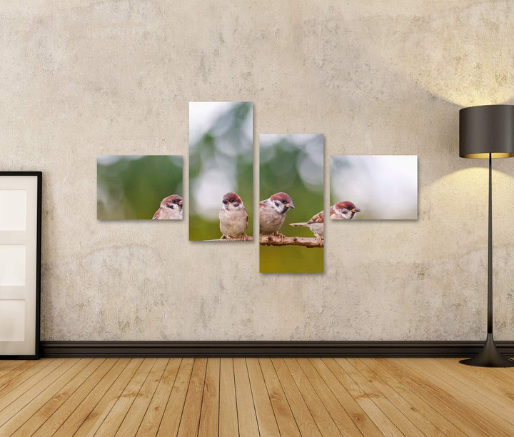 islandburner Bild auf Leinwand Lustige Spatzen Vögel Gruppe Frühling Bilder Wandbilder Poster Leinwa