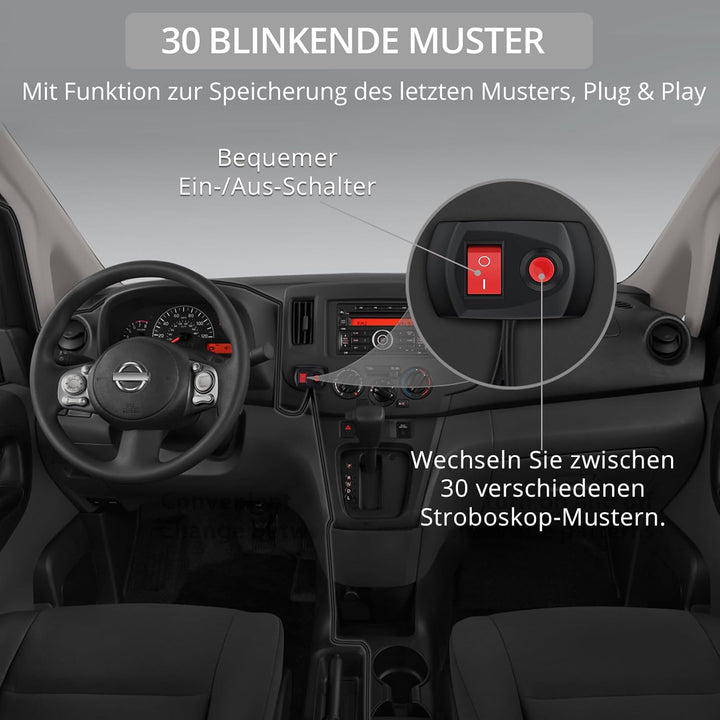 Justech 8er 6LED Warnlicht Frontblitzer Stroboskoplicht Frontblitzer, 30 Modi Warnleuchte Stroboskop