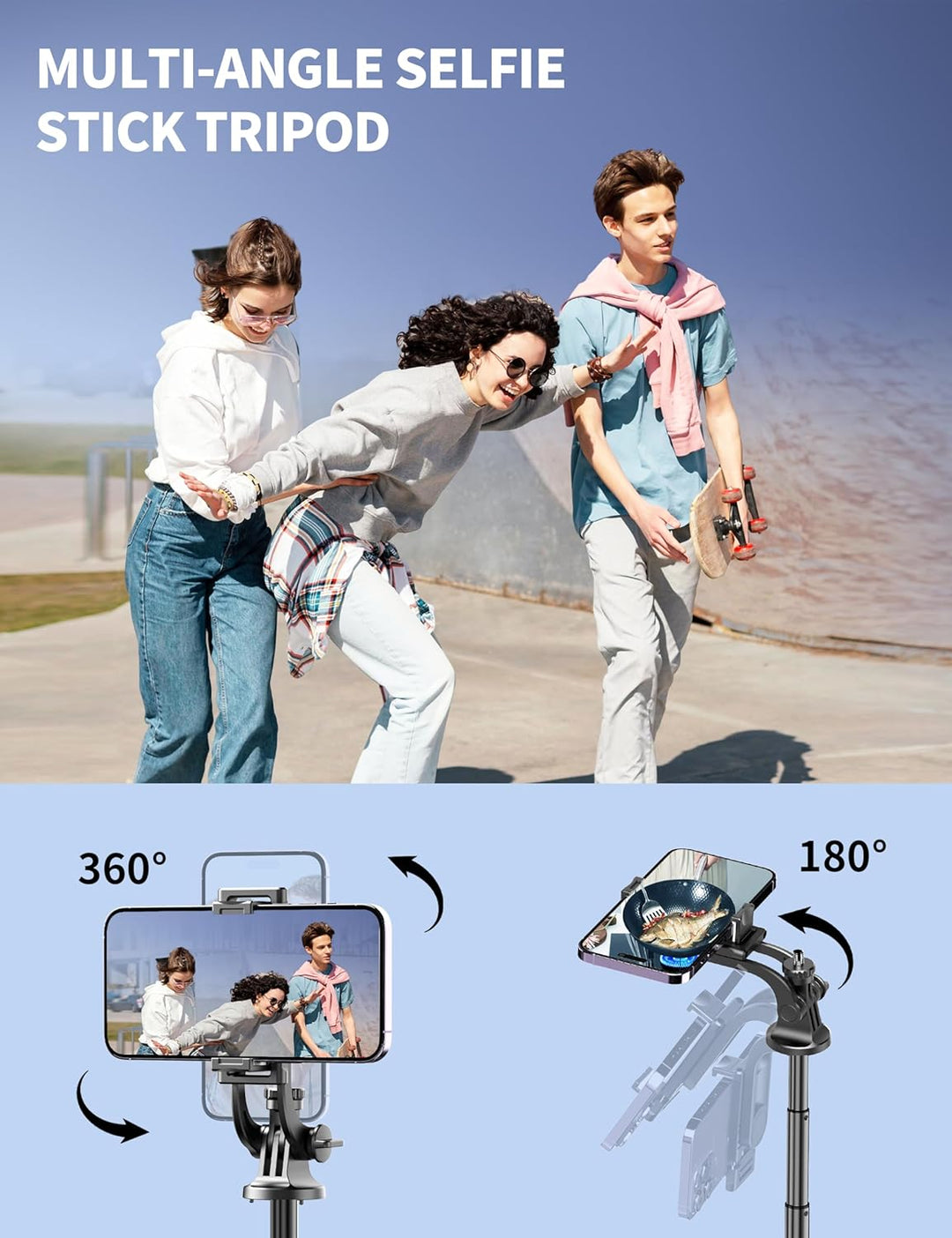 179cm Handy Stativ für Smartphone, Stabil und Tragbar Aluminium Selfie Stick Stativ, Handystativhalt