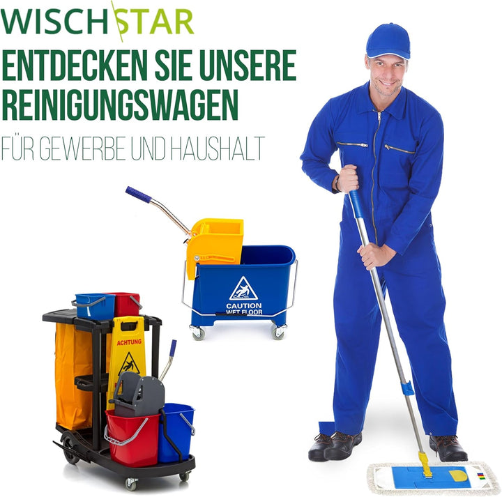 Wisch-Star Wischmopp-Set 50 cm mit Microfaserbezug, Teleskopstiel und Magnetklapphalter, Profi-Quali