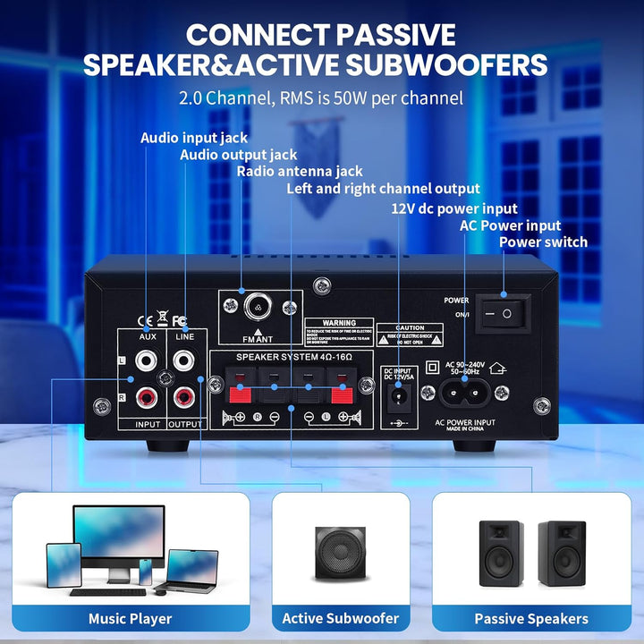 AMP-10 Bluetooth Verstärker RMS 50WX2 Stereo Audio Verstärker Empfänger für Zuhause Lautsprecher 2.0