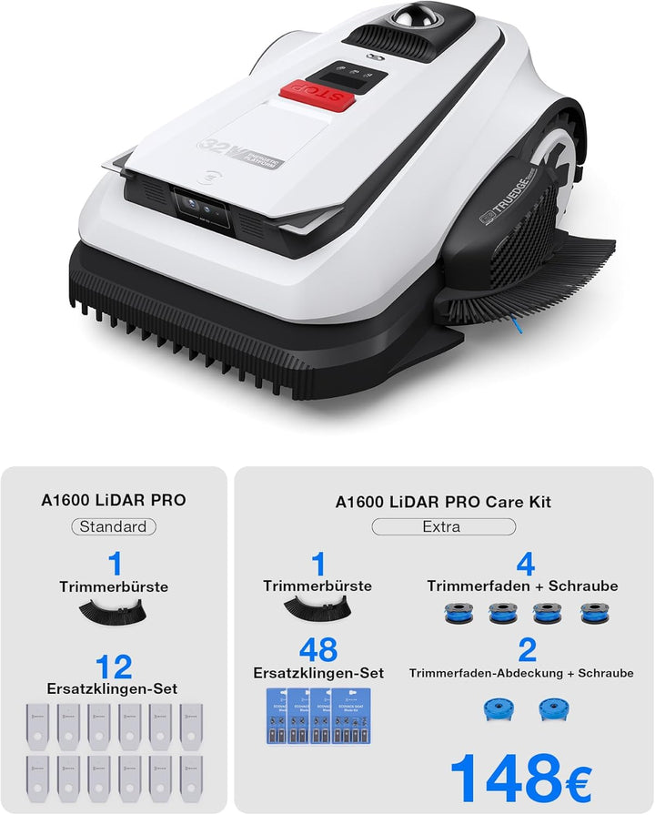 ECOVACS GOAT A1600 LiDAR PRO Care Kit Mähroboter ohne Begrenzungskabel, 1.600 m², 360° Dual-LiDAR-Na