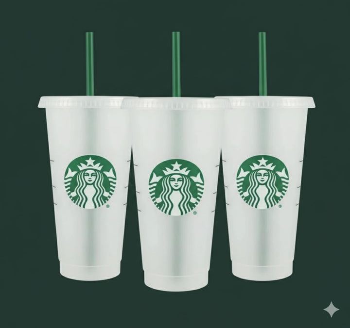 Starbucks Wiederverwendbare Trinkbecher aus Hartplastik, 680 ml, mit Deckel und grünem Strohhalm mit