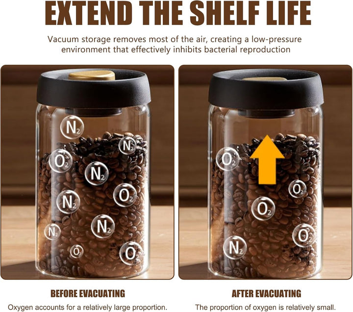 2 Stück Kaffee Vakuumbehälter aus Glas 1.8L: Transparent Kaffeebehälter Luftdicht mit Schwarzem Deck