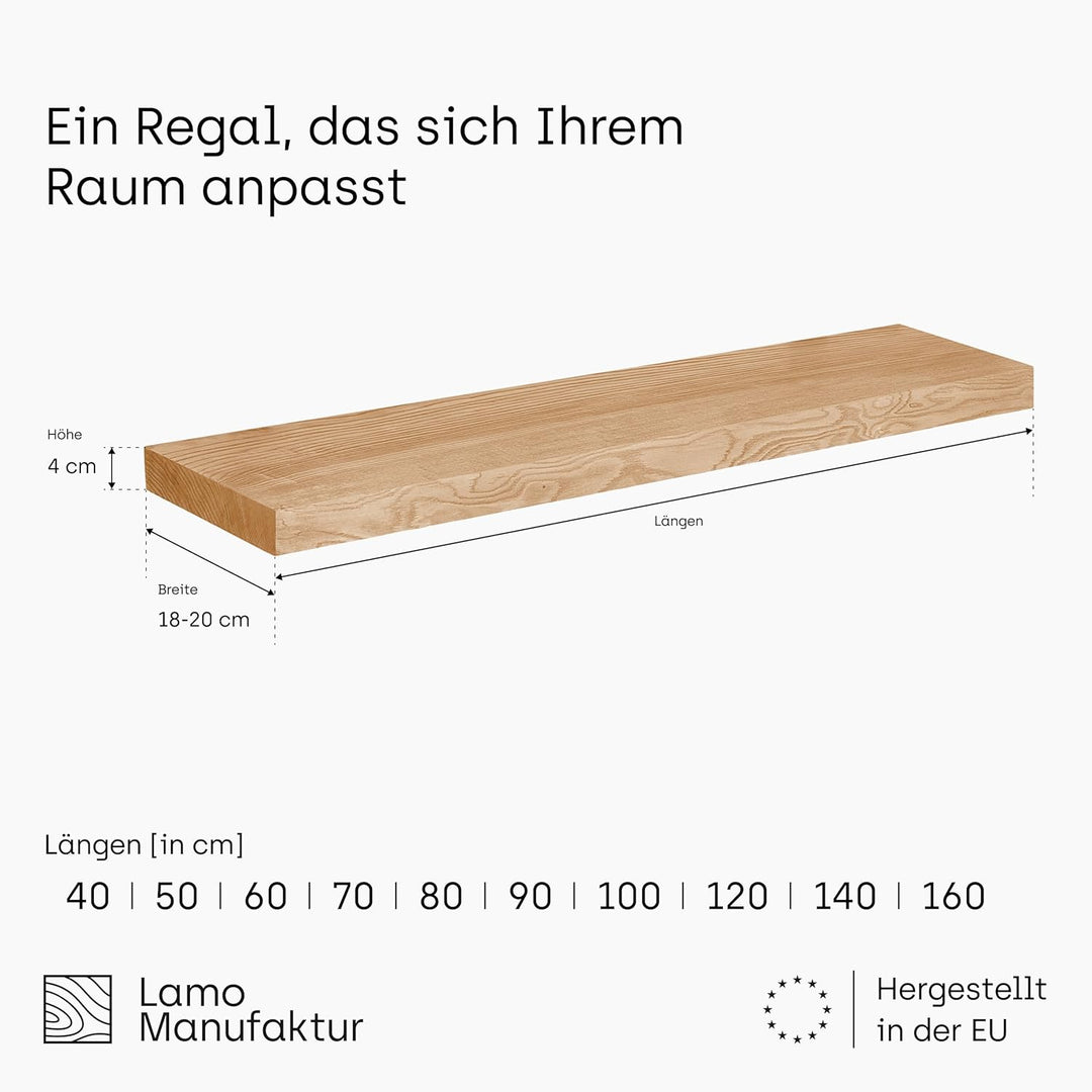 LAMO Manufaktur Wandregal Holz Gerade | Regal Farbe: Dunkel | Pure: ohne Montage Set | 80 cm Pure 80