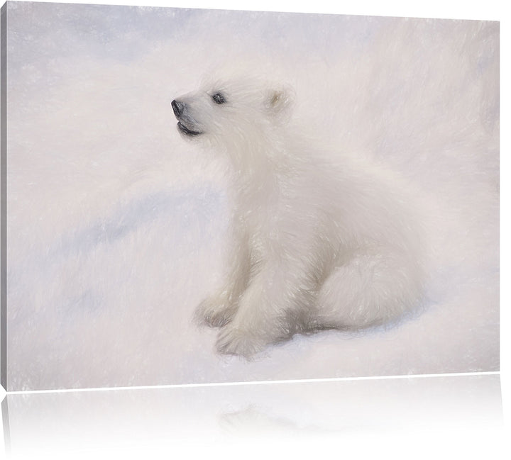 Pixxprint Eisbär Baby als Leinwandbild/Grösse: 100x70 / Wandbild/Kunstdruck/fertig bespannt, 100x70