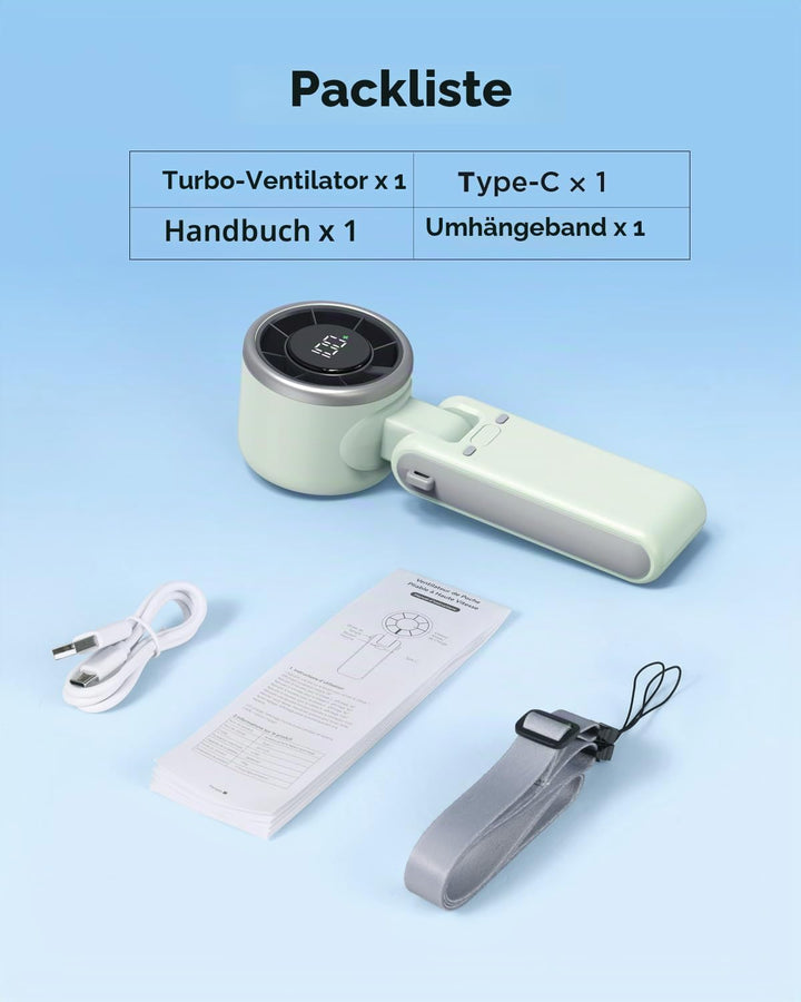 EasyAcc Turbo Handventilator, 13350 U/min Sehr starker Wind, 4000mAh handventilator akku aufladbar,
