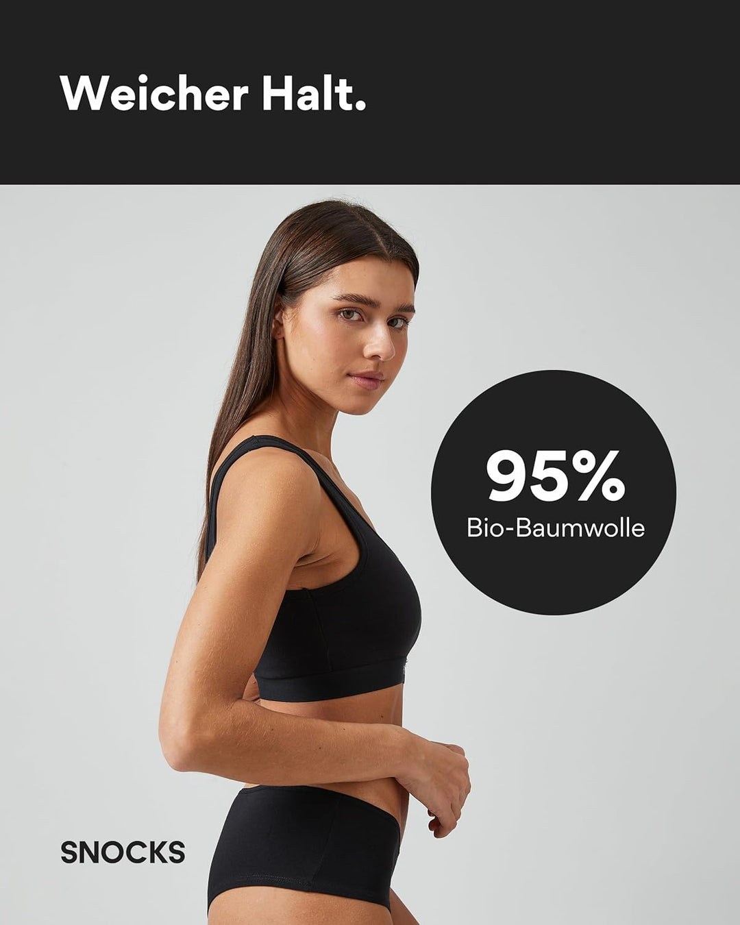 Snocks 1er Pack Soft BH Bustier Damen Bio Baumwolle Bequemer BH für jeden Tag, Yoga oder Freizeit 1x