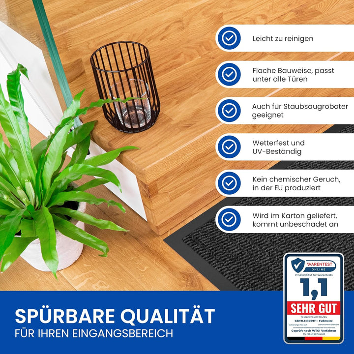 Hochwertige Fussmatte Anthrazit Schwarz 80x120cm gross für Innen & Aussen - Schmutzfangmatte rutschf