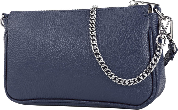 modamoda de - T237 - Umhängetasche Klein Small aus ital. Leder Saphirblau, Saphirblau