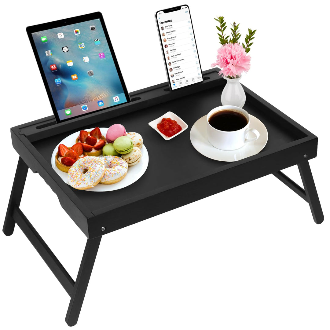 Bett Tablett Tisch mit faltbaren Beinen, Bambus Frühstück Food Tablett mit Media Slot, Verwendung al