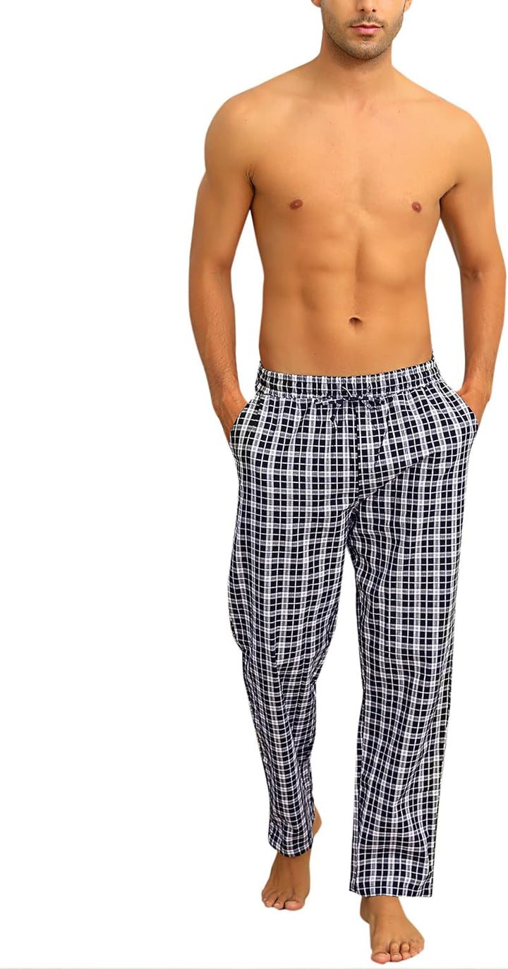 Litherday Schlafanzughose Herren Lang Kariert Pyjamahose 100% Baumwolle Nachtwäsche hose mit Taschen