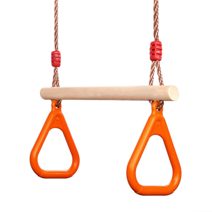 PELLOR Multifunktions Kinderholz Trapeze Schaukel mit Kunststoff Turnringe zum Aufhängen belastbar b