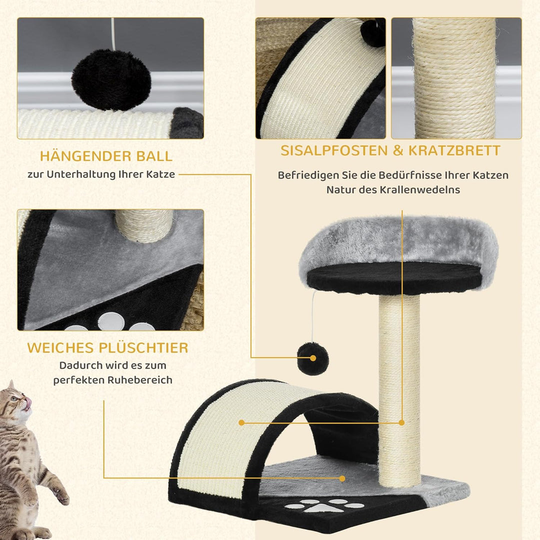 PawHut Kratzbaum 46 cm Kleiner Katzenturm mit Höhle, Spielball, Sisal-Seil, erhöhter Plattform, Katz