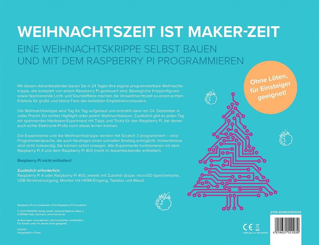 FRANZIS 55103 - Raspberry Pi Adventskalender, in 24 Tagen eine Weihnachtskrippe bauen und programmie