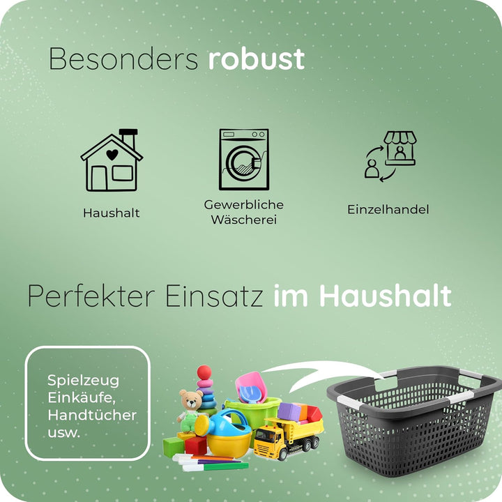 Novaliv 3 Stück Wäschekorb mit 4 Griffen 40L Anthrazit, Wäschebox Set Wäscheeimer Wäschebehälter für