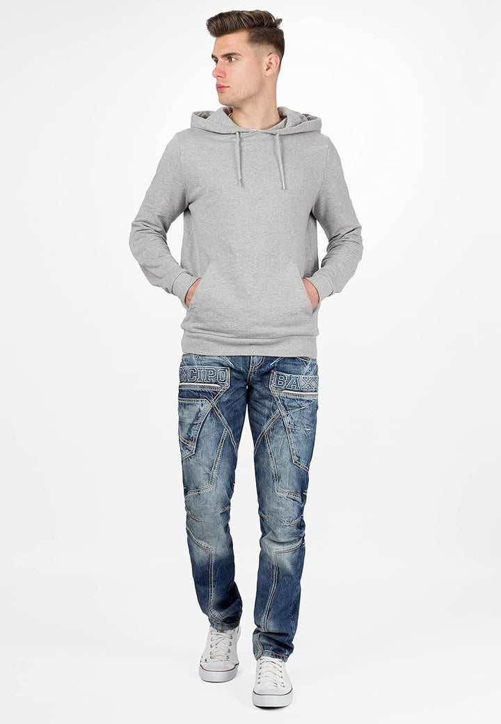 Cipo & Baxx Herren Jeans im Bikerstyle – Regular Fit oder Slim Fit | Stone Washed Denim mit Ziernäht