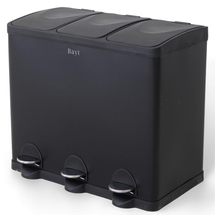 Bayt Mülleimer 60L (3x20L) – Mülltrennsystem 3 Fächer für die Küche – XXL Treteimer aus Edelstahl (R