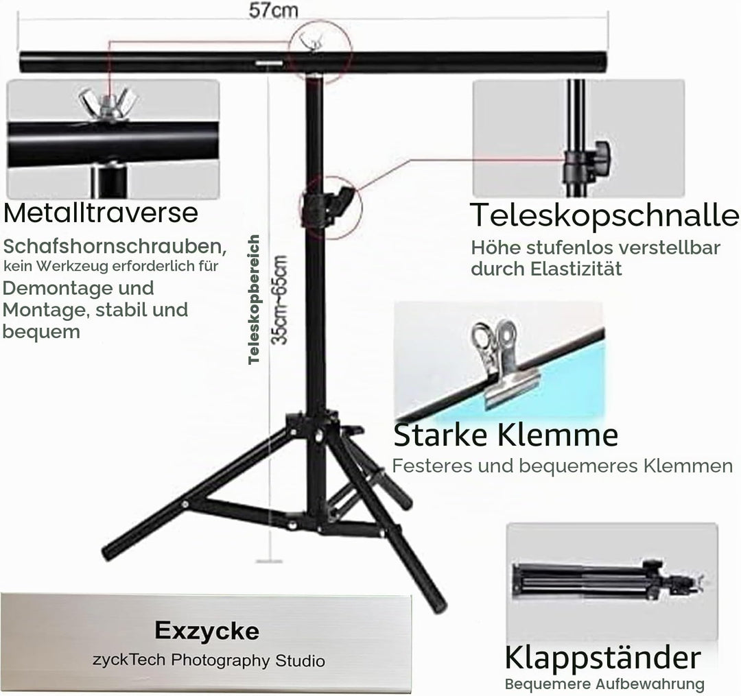 Exzycke Fotohintergrundpapier mit Ständer, 86,4 x 58,4 cm, doppelseitig, für Foto-Tischplatten, Requ