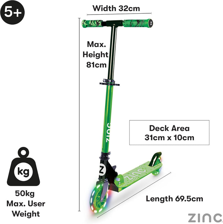 Zinc Identity Zusammenklappbarer Roller mit Zwei Rädern Adjustable Height grün, Adjustable Height gr