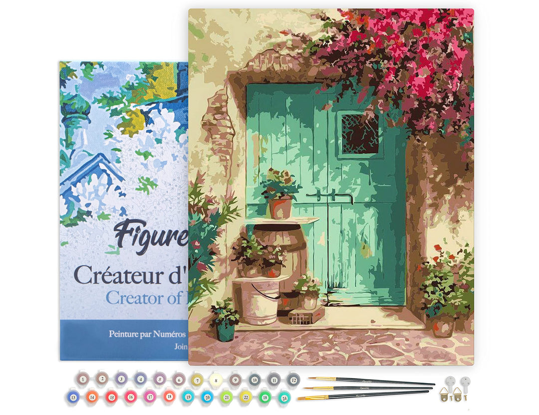 Figured'Art Malen Nach Zahlen Erwachsene Mit Rahmen Eingang mit Blumen - Paint by Numbers Basteln DI