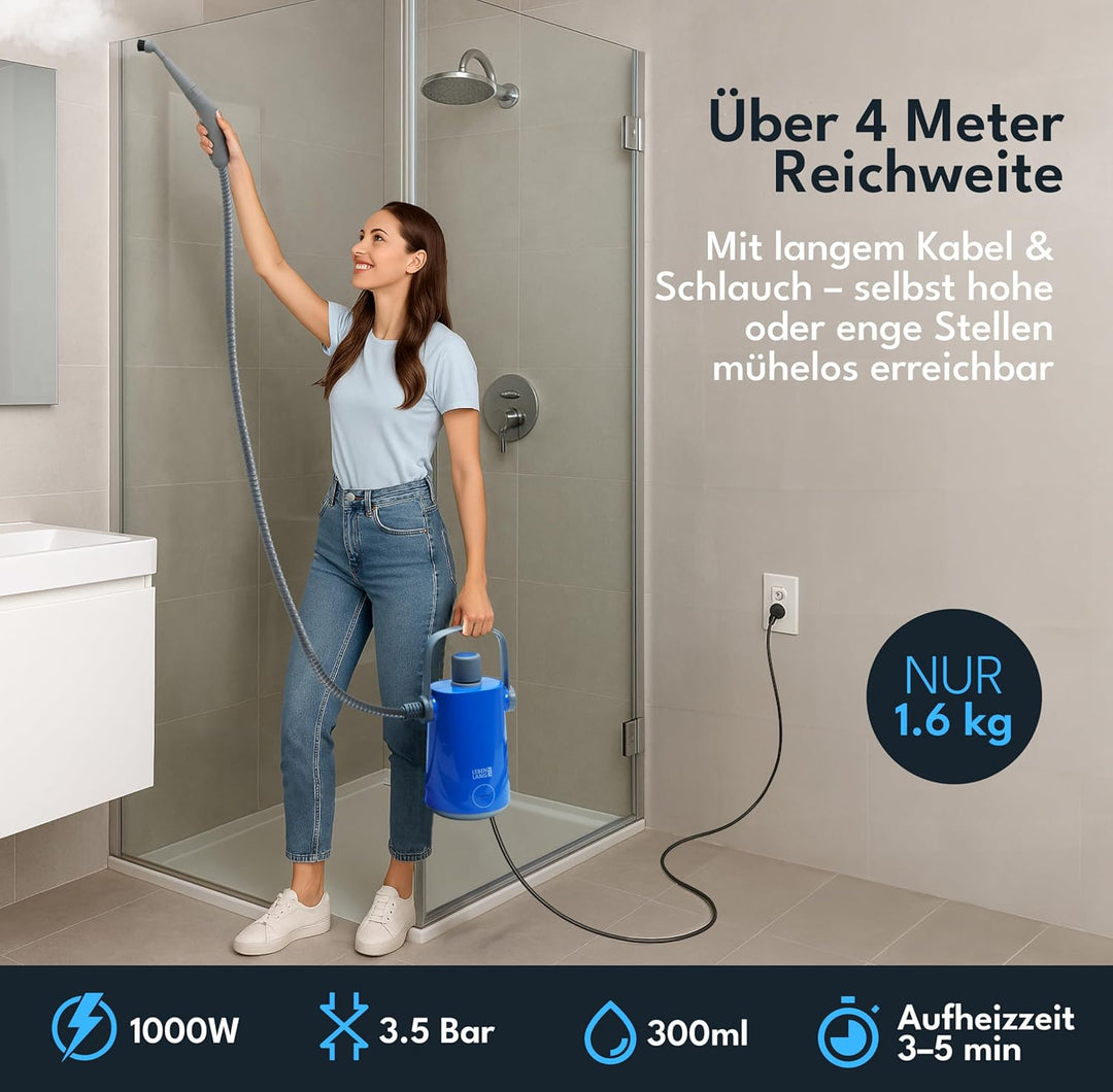 LEBENLANG Dampfreiniger Handgerät Steam Cleaner - 1000W & 300ml mit 9 Zubehör | Polsterreiniger Gerä