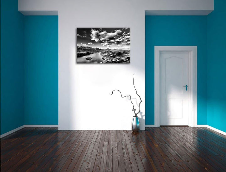 Pixxprint Monocrome, Atemberaubende Seen Landschaft, Format: 100x70 auf Leinwand, 100x70