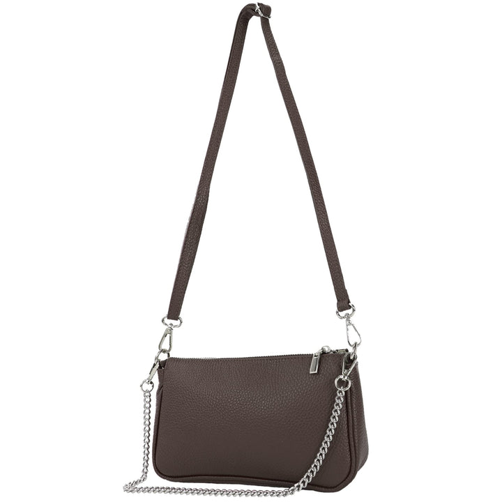 modamoda de - T237 - Umhängetasche Klein Small aus ital. Leder Dark Chocolate, Dark Chocolate